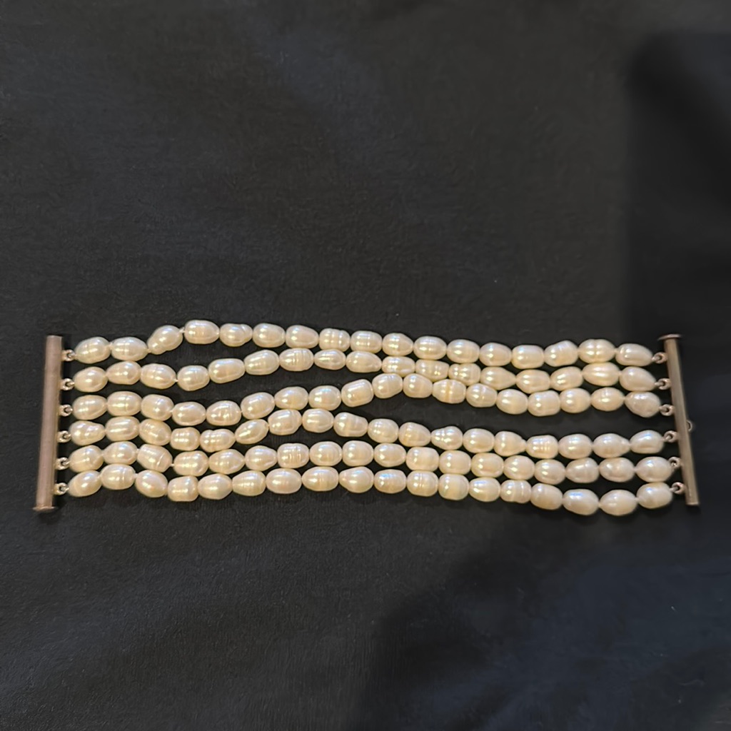 Silver And Pearl Cuff Bracelet. 6 Strands.